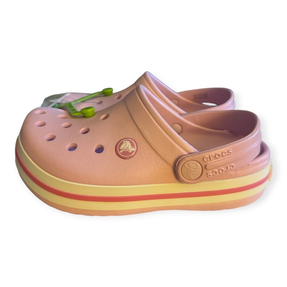 Crocs Crocband Clog K Pink White Red Junior Size J1 Kids Slip On NWT